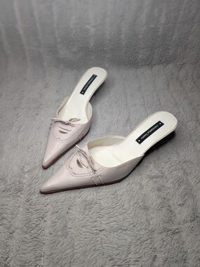 Pointed Pale Pink Slip-On Heels with Bow Accent Size EU38